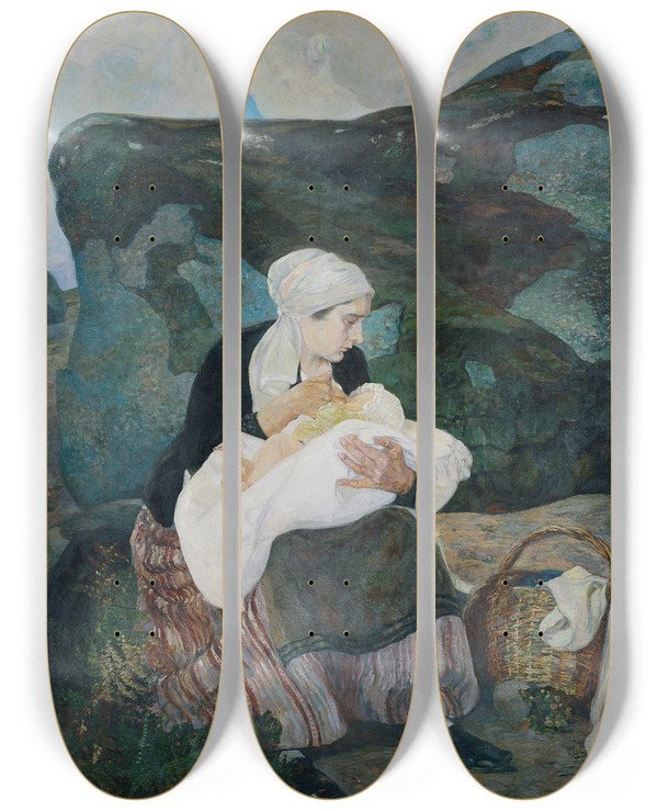 Triptych art skateboard deck of Franz Wilhelm Jger Die Rast by Franz Wilhelm Jager (1861-1928)