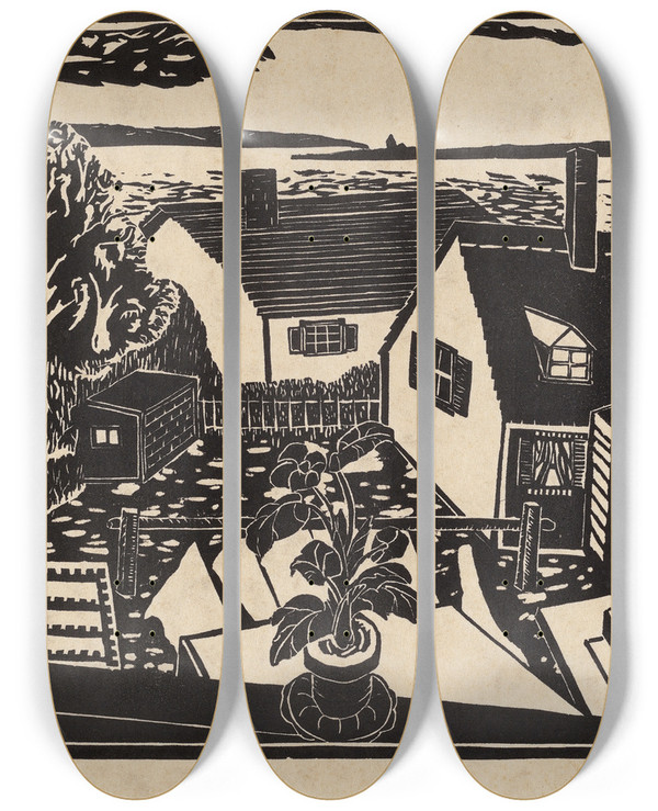 Triptych art skateboard deck of Blanche Baxter The Yard by Blanche Baxter (19-)