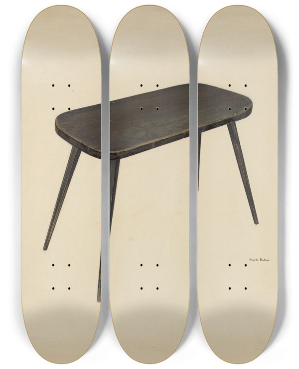 Triptych art skateboard deck of Angelo Bulone Zoar Wash Bench by Angelo Bulone
