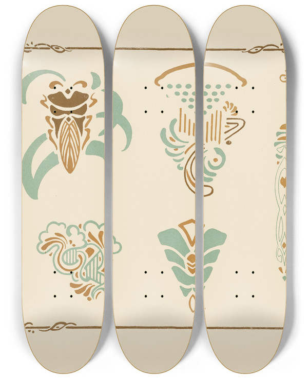 Triptych art skateboard deck of George Auriol Abstract Design Based On Organic Shapes_3 by George Auriol (1863-1938)