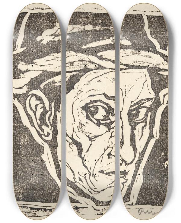 Triptych art skateboard deck of Josef Albers Selfportrait by Josef Albers (1888-1976)