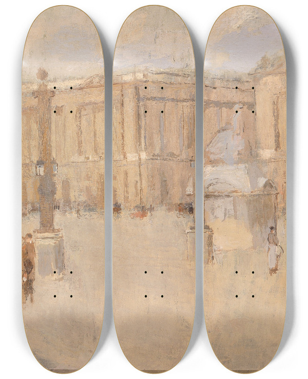 Triptych art skateboard deck of Frank Edwin Scott Place De La Concorde No I by Frank Edwin Scott (1863-1929)