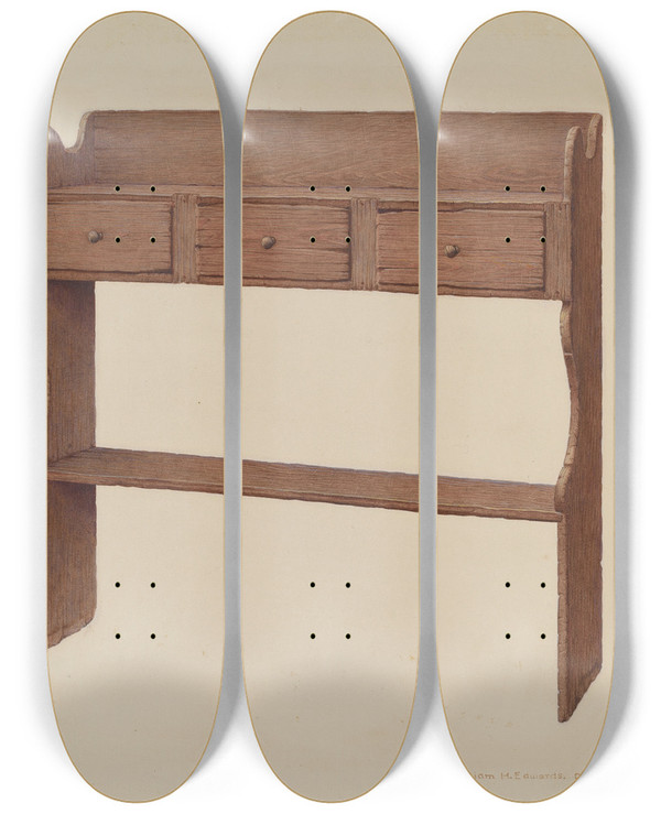 Triptych art skateboard deck of Cecily Edwards Sideboard by Cecily Edwards