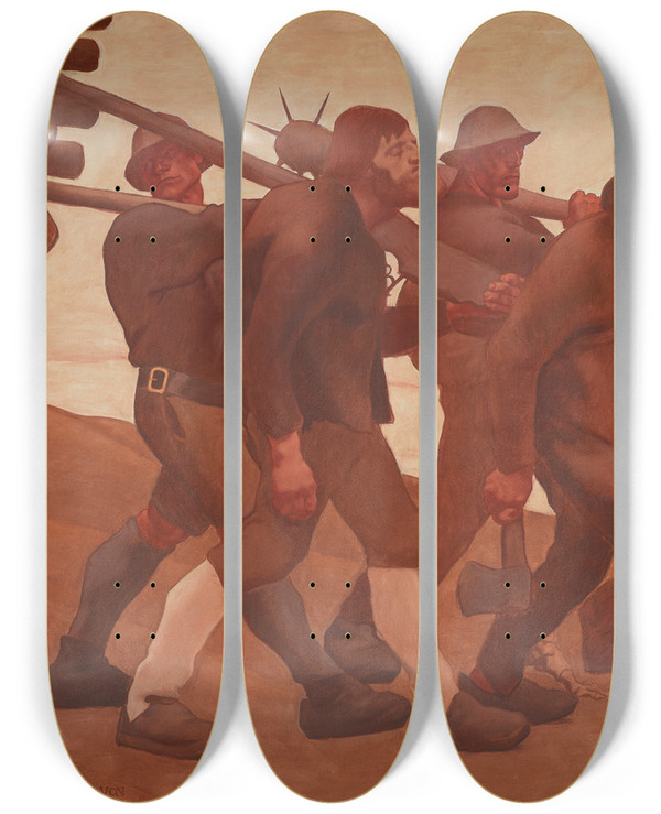 Triptych art skateboard deck of Albin Egger Lienz Der Totentanz Von Anno Neun by Albin Egger Lienz (1868-1926)