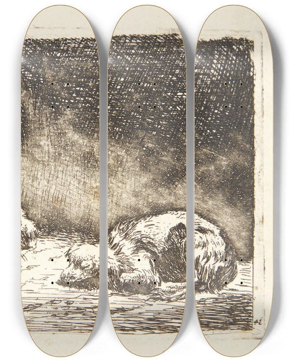Triptych art skateboard deck of Karel Dujardin To Fr by Karel Dujardin (1622-1678)