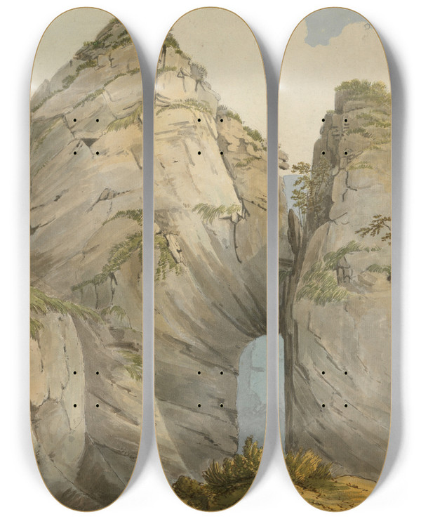 Triptych art skateboard deck of William Day Renards Hole Dovedale Derbyshire by William Day (1764-1807)