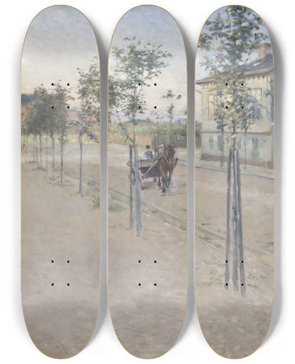 Triptych art skateboard deck of Nils Kreuger Evening In Varberg by Nils Kreuger (1858-1930)