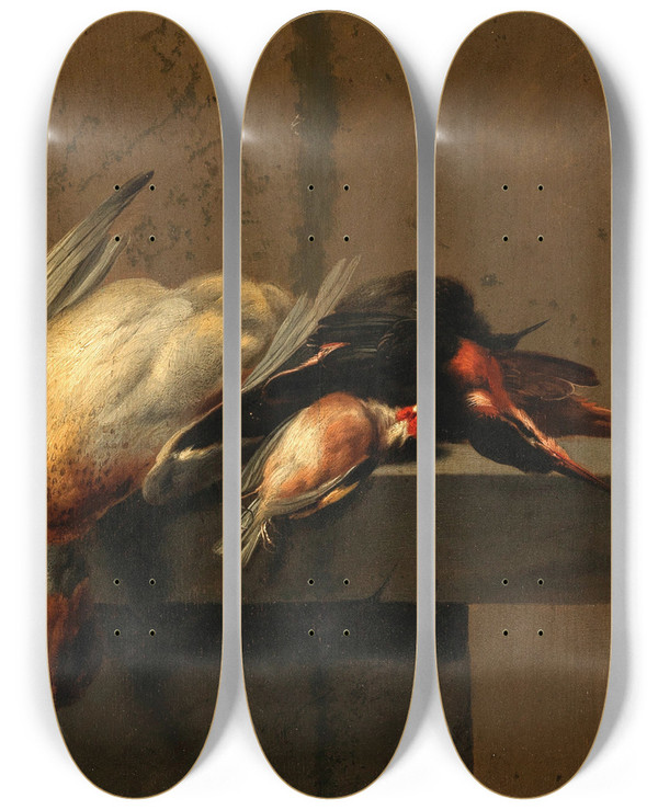 Triptych art skateboard deck of Jan Vonck Game On A Stone Table by Jan Vonck (1631-1664)