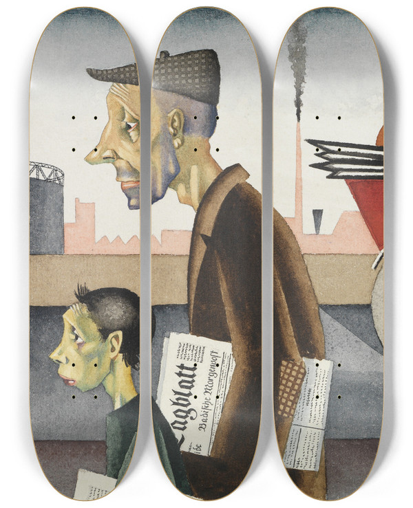 Triptych art skateboard deck of Georg Scholz Arbeit Schndet by Georg Scholz (1890-1945)