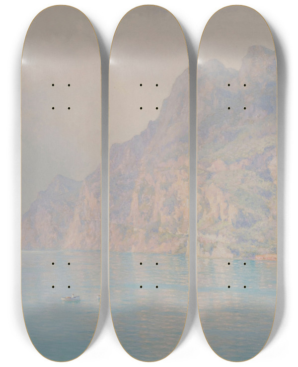 Triptych art skateboard deck of Henrybrokman Monte Doro Lac De Garde by HenryBrokman (1868-1933)