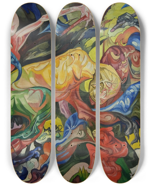 Triptych art skateboard deck of Stanisaw Ignacy Witkiewicz Walka by Stanislaw Ignacy Witkiewicz (1885-1939)