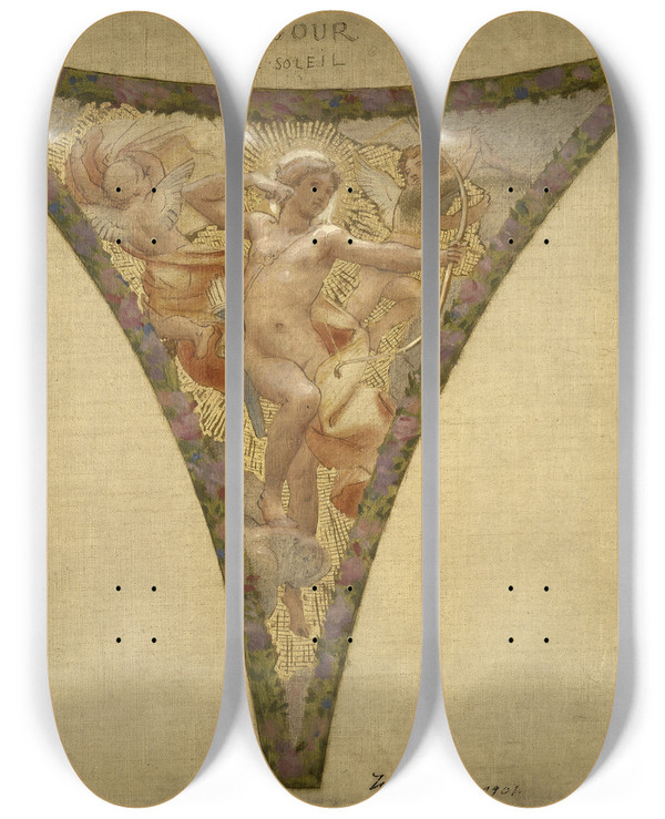 Triptych art skateboard deck of Joseph Blanc Le Jour Le Soleil Messidor Vendmiaire by Joseph Blanc (1846-1904)