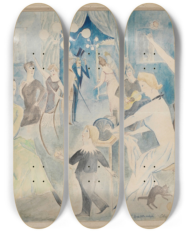 Triptych art skateboard deck of Zygmunt Waliszewski Seamstresses by Zygmunt Waliszewski (1897-1936)