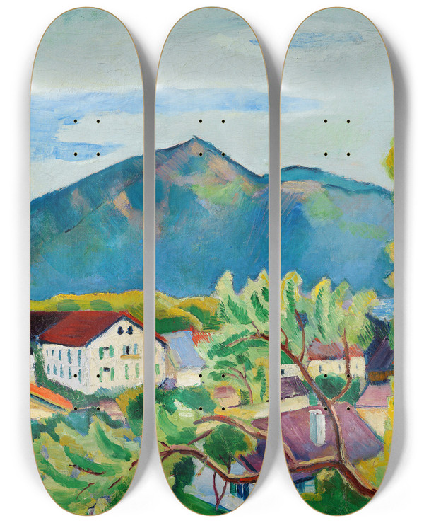 Triptych art skateboard deck of August Macke Frhlingslandschaft In Tegernsee by August Macke (1887-1914)