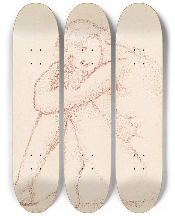 Triptych art skateboard deck of Sir Edward Coley Burnejones Female Nude Study_3 by Sir Edward Coley Burne-Jones (1833-1898)