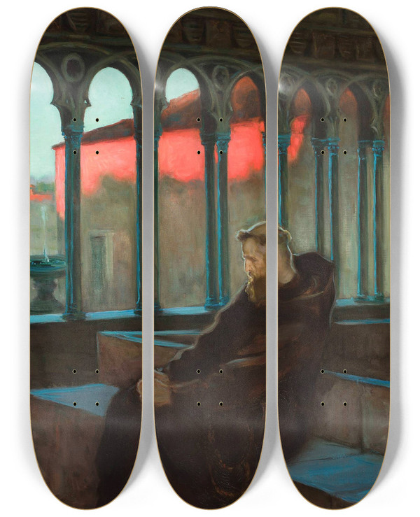 Triptych art skateboard deck of Kazimierz Stabrowski In Monastic Silence by Kazimierz Stabrowski (1869-1929)