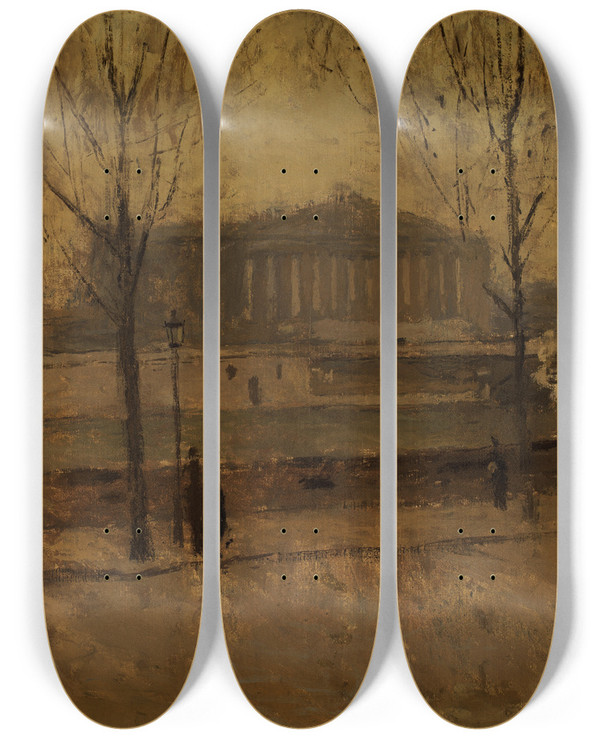 Triptych art skateboard deck of Frank Edwin Scott Chambre Des Deputes No 1 by Frank Edwin Scott (1863-1929)
