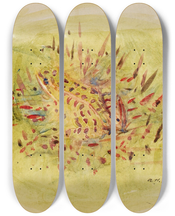 Triptych art skateboard deck of Abbott Handerson Thayer Frog by Abbott Handerson Thayer (1849-1921)