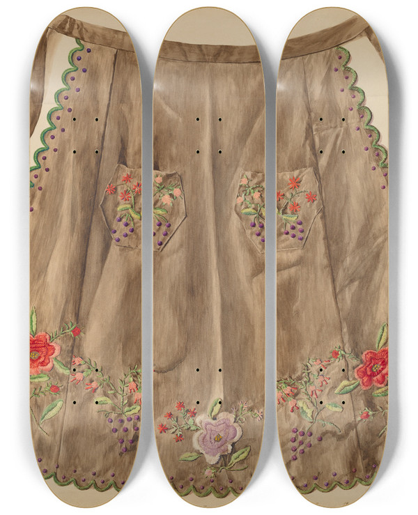 Triptych art skateboard deck of Edith Magnette Sewing Apron by Edith Magnette (20-)