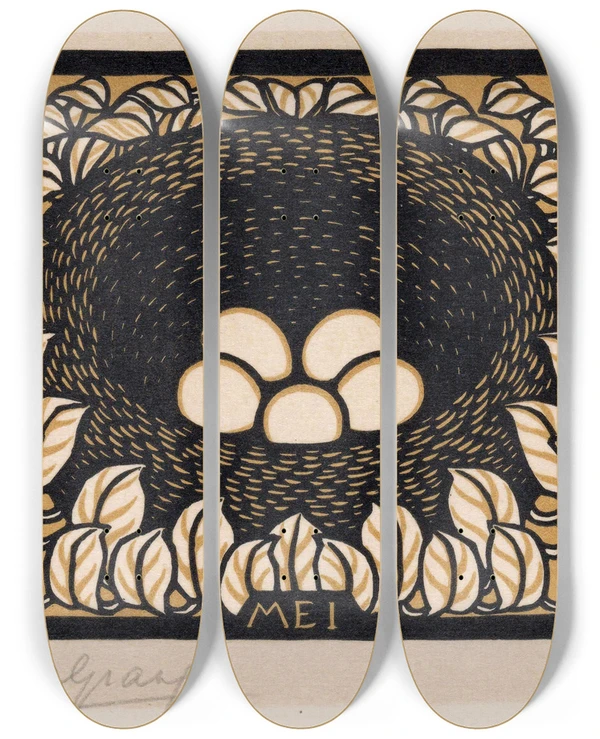 Triptych art skateboard deck of Julie De Graag Mei by Julie de Graag (1877-1924)