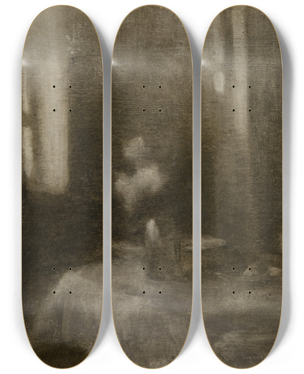 Triptych art skateboard deck of Eugne Carriere Interior With A Vase by Eugene Carriere (1849-1906)