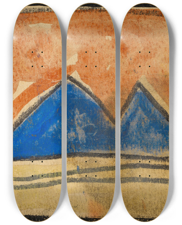 Triptych art skateboard deck of Egon Schiele Abstrahierte Landschaft_1 by Egon Schiele (1890-1918)