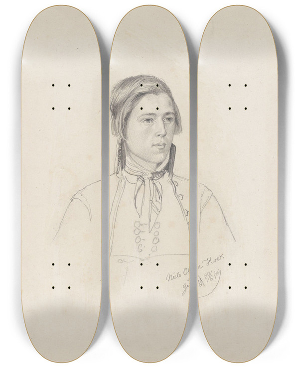 Triptych art skateboard deck of Adolph Tidemand Niels Olsen How Gulsvig by Adolph Tidemand (1814-1876)