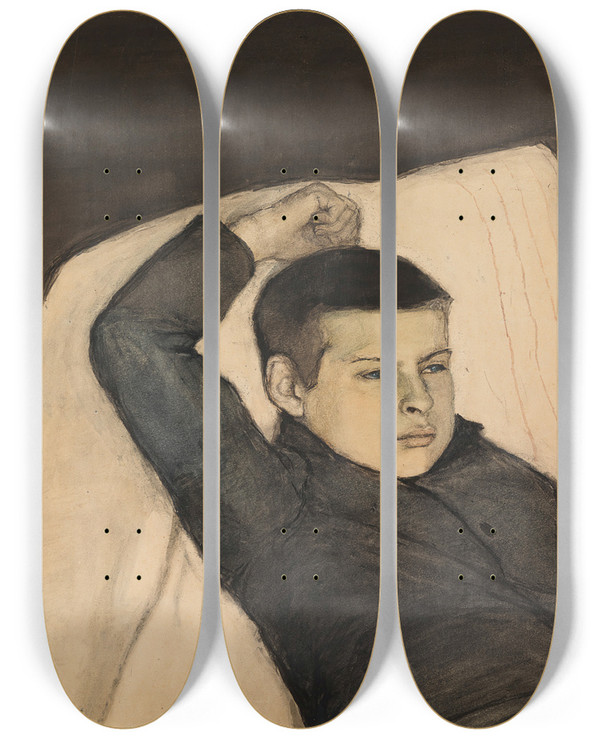 Triptych art skateboard deck of Magnus Enckell Reclining Boy by Magnus Enckell (1870-1925)