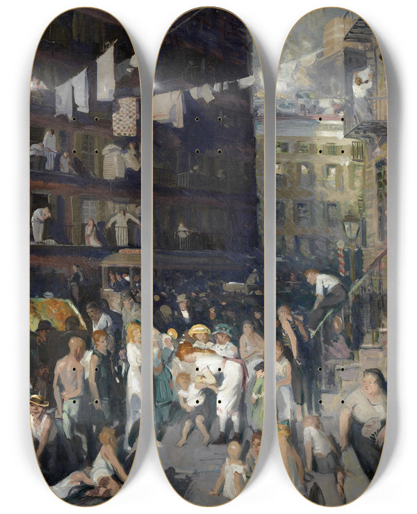 Triptych art skateboard deck of George Wesley Bellows Cliff Dwellers by George Wesley Bellows (1882-1925)