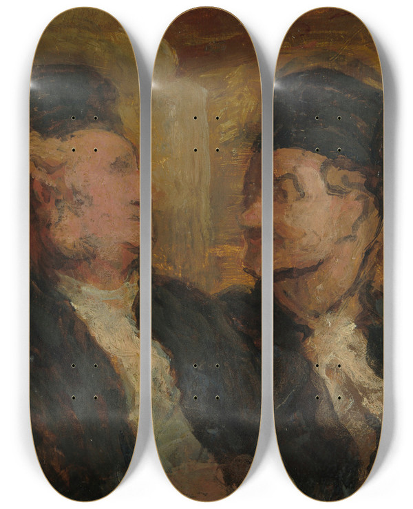 Triptych art skateboard deck of Honor Daumier Two Lawyers_2 by Honore Daumier (1808-1879)