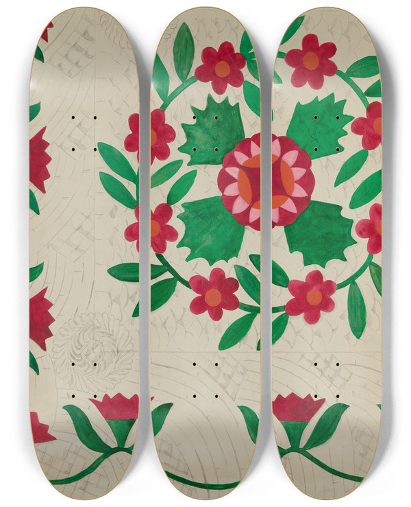 Triptych art skateboard deck of Katherine Hastings Quilt_1 by Katherine Hastings