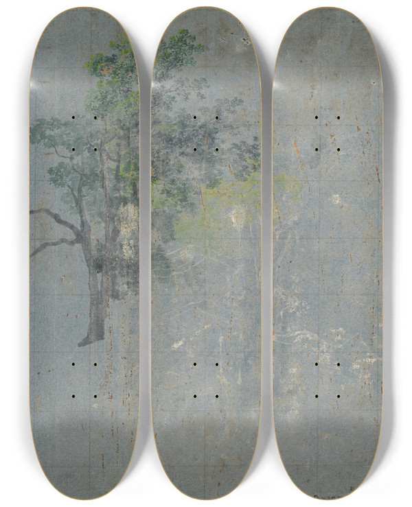 Triptych art skateboard deck of Johann Jacob Dorner Tree Studies Verso by Johann Jacob Dorner (1775-1852)