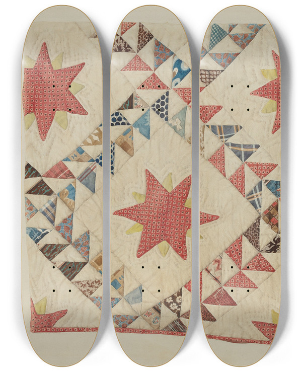 Triptych art skateboard deck of Henry Granet Quilt Star And Triangle by Henry Granet