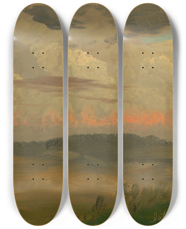 Triptych art skateboard deck of Frederic Edwin Church Landscape Hudson Valley by Frederic Edwin Church (1826-1900)