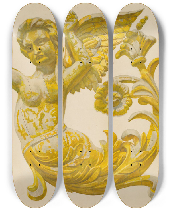Triptych art skateboard deck of American 20Th Century Cherub by American 20Th Century
