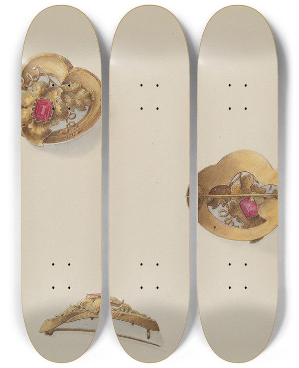 Triptych art skateboard deck of John H Tercuzzi Brooch_4 by John H Tercuzzi