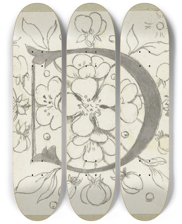 Triptych art skateboard deck of Wilhelm Steinhausen Initial D 2 by Wilhelm Steinhausen (1846-1924)