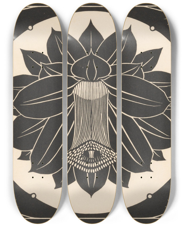 Triptych art skateboard deck of Julie De Graag Bloem by Julie de Graag (1877-1924)