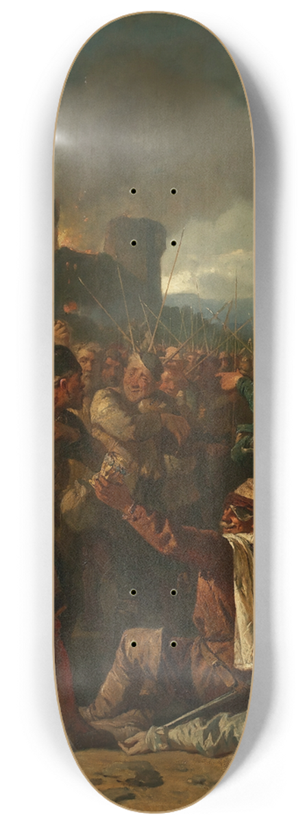 Hermann Eichler - Episode aus dem deutschen Bauernkrieg (Graf Helfenstein am Fue seiner brennenden Burg, von Bauern verhhnt) 8.25 inch art skate deck