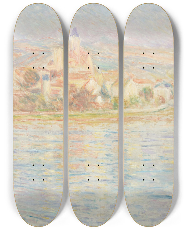 Triptych art skateboard deck of Claude Monet Vtheuil_4 by Claude Monet (1840-1926)