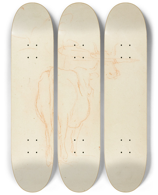 Triptych art skateboard deck of Charles Franois Daubigny Standing Cattle by Charles Francois Daubigny (1817-1878)