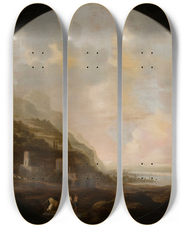 Triptych art skateboard deck of Dirck Dalens The Elder Italian Landscape by Dirck Dalens the elder (1600-1676)