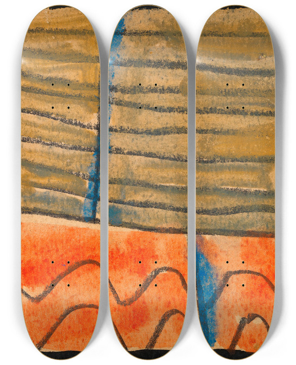 Triptych art skateboard deck of Egon Schiele Abstrahierte Landschaft_2 by Egon Schiele (1890-1918)