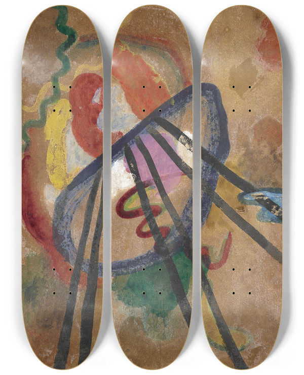 Triptych art skateboard deck of Wassily Kandinsky Boot by Wassily Kandinsky (1866-1944)