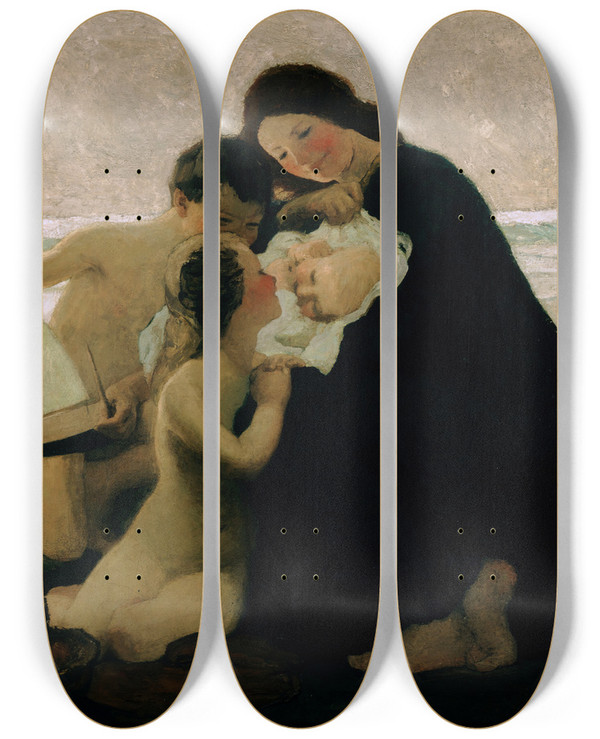 Triptych art skateboard deck of Max Bohm Sea Babies by Max Bohm (1868-1923)