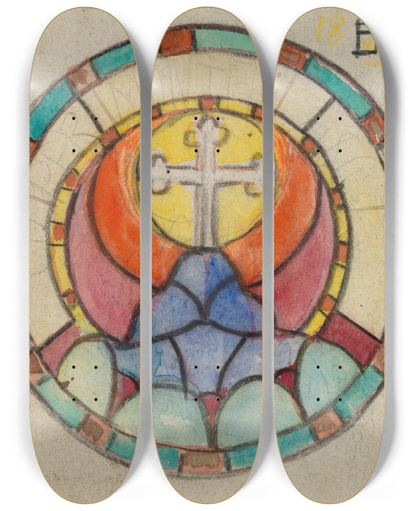 Triptych art skateboard deck of Michael Healy The Cross Triumphant by Michael Healy (1873-1941)