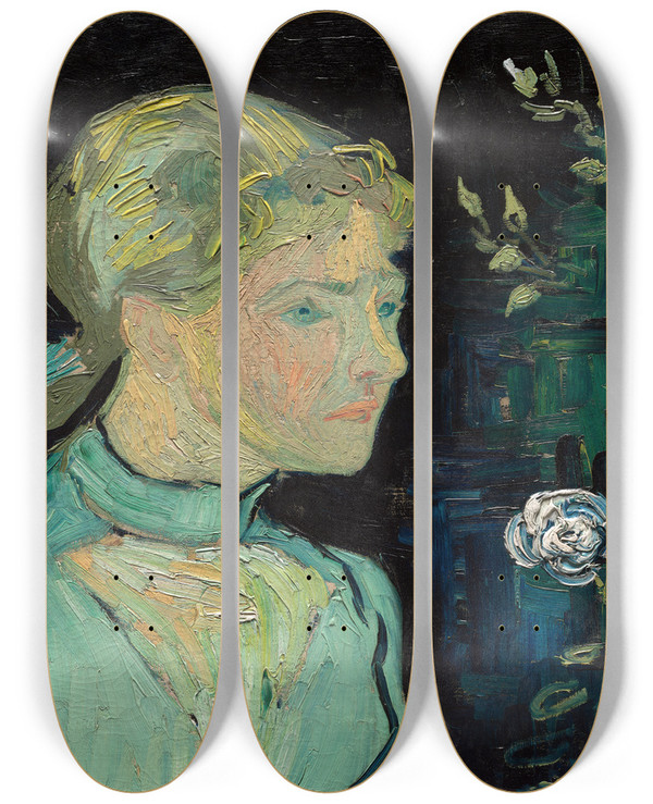 Triptych art skateboard deck of Vincent Van Gogh Adeline Ravoux by Vincent van Gogh (1853-1890)