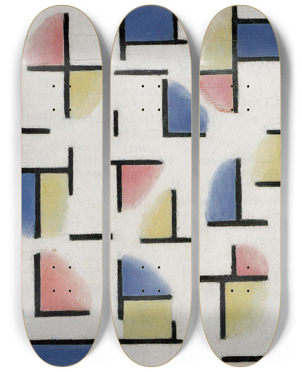 Triptych art skateboard deck of Theo Van Doesburg Variation On Composition Xiii by Theo Van Doesburg (1883-1931)