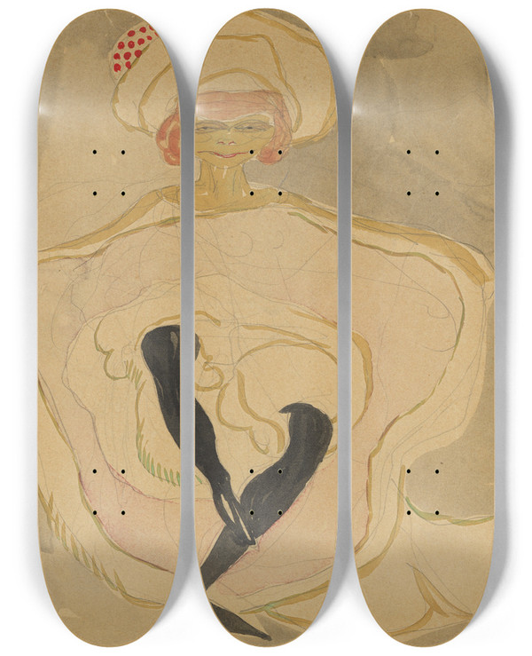 Triptych art skateboard deck of Axel Trneman Cancan Dancer by Axel Torneman (1880-1925)