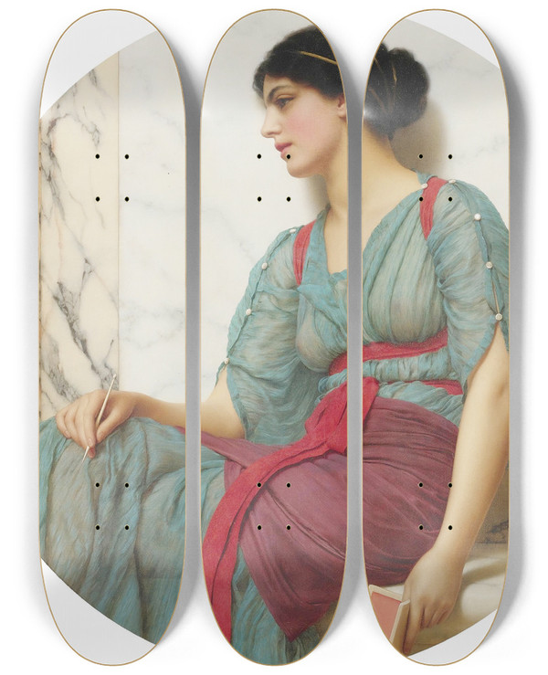 Triptych art skateboard deck of John William Godward The Love Letter by John William Godward (1861-1922)